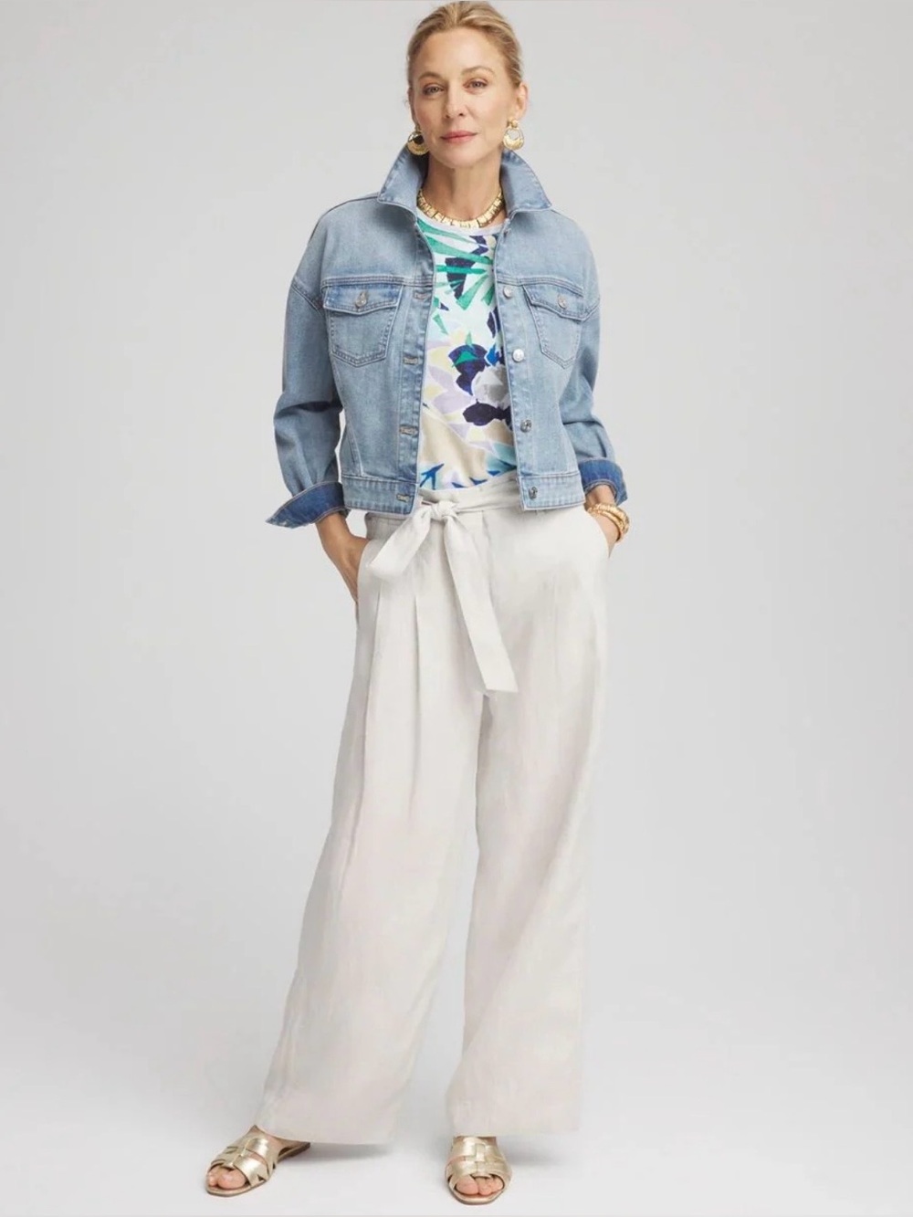 Chico ;s %100 lino Women's pants  White color